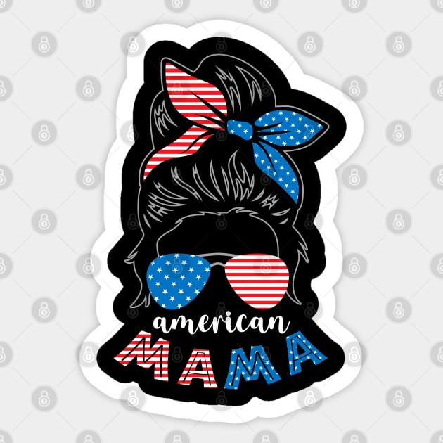 American Mama Messy Bun American Flag 4th of July Gift Sticker by BadDesignCo